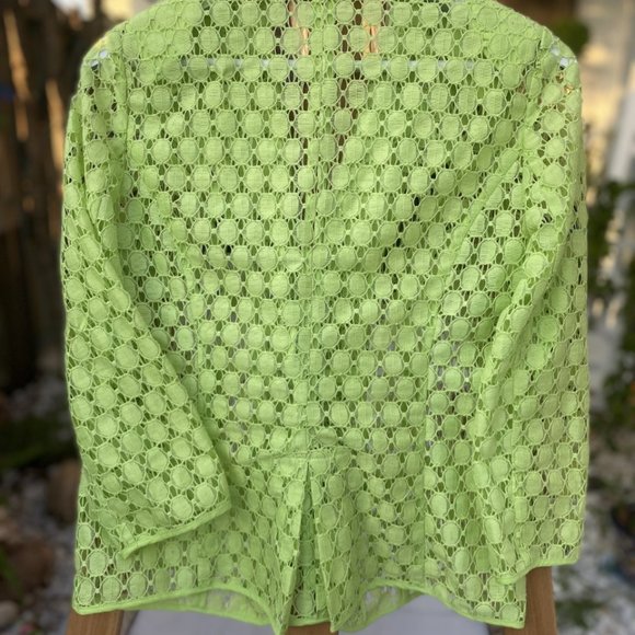 Chico's Jacket Lime Green Lace Cut Out Sheer Button Up 3/4 Sleeves - Picture 5 of 16